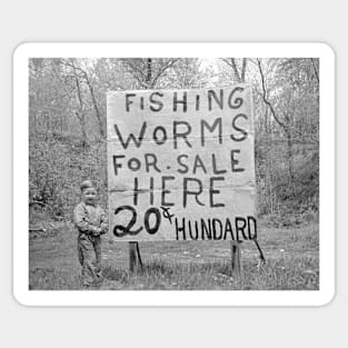 Worms For Sale, 1935. Vintage Photo Sticker